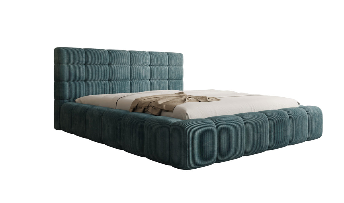 Designer-Polsterbett Marshmallow aus Cord mat Stauraum