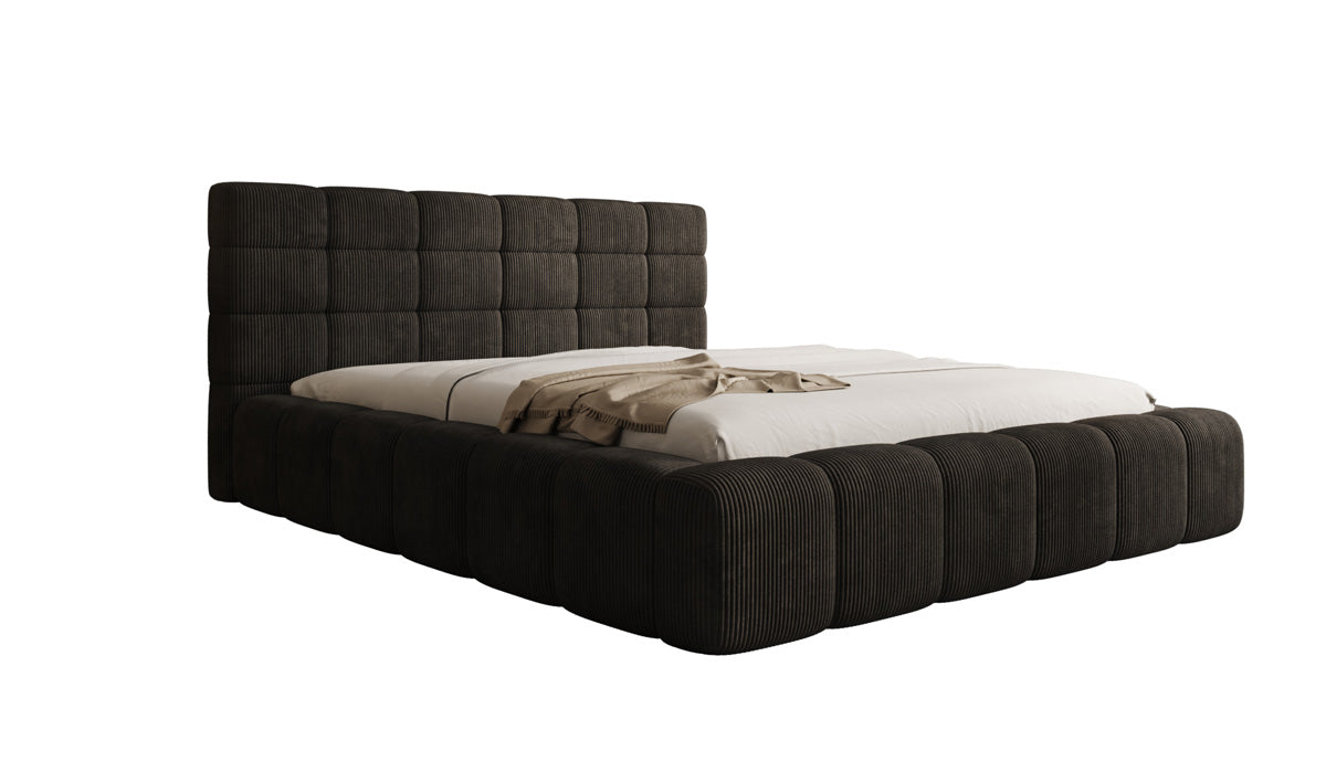 Designer-Polsterbett Marshmallow aus Cord mat Stauraum