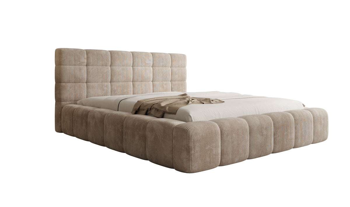 Designer-Polsterbett Marshmallow aus Cord mat Stauraum