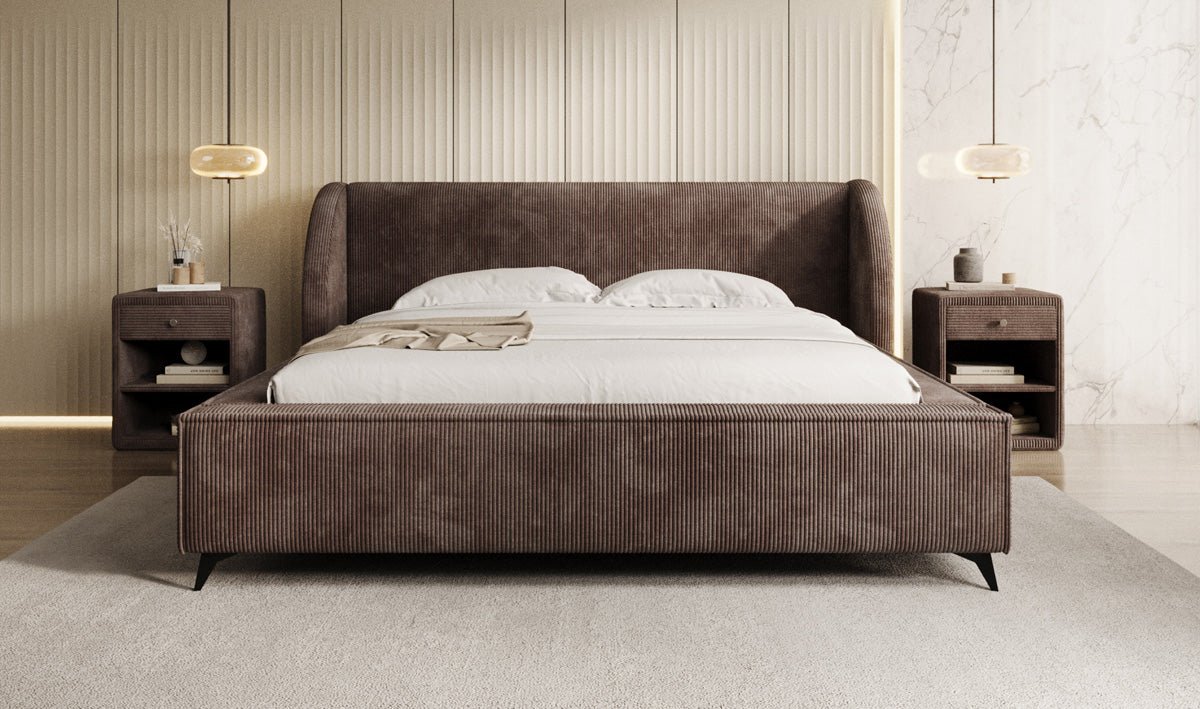 Designer-Polsterbett Freya Cord mat Späicherplaz
