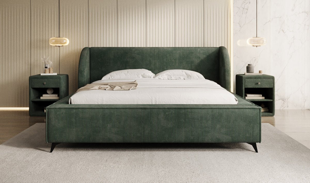 Designer-Polsterbett Freya Cord mat Späicherplaz