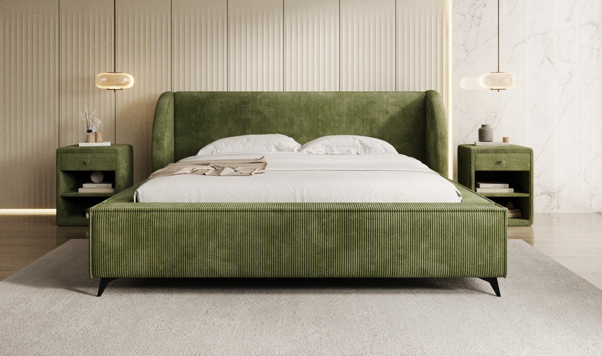Designer-Polsterbett Freya Cord mat Späicherplaz