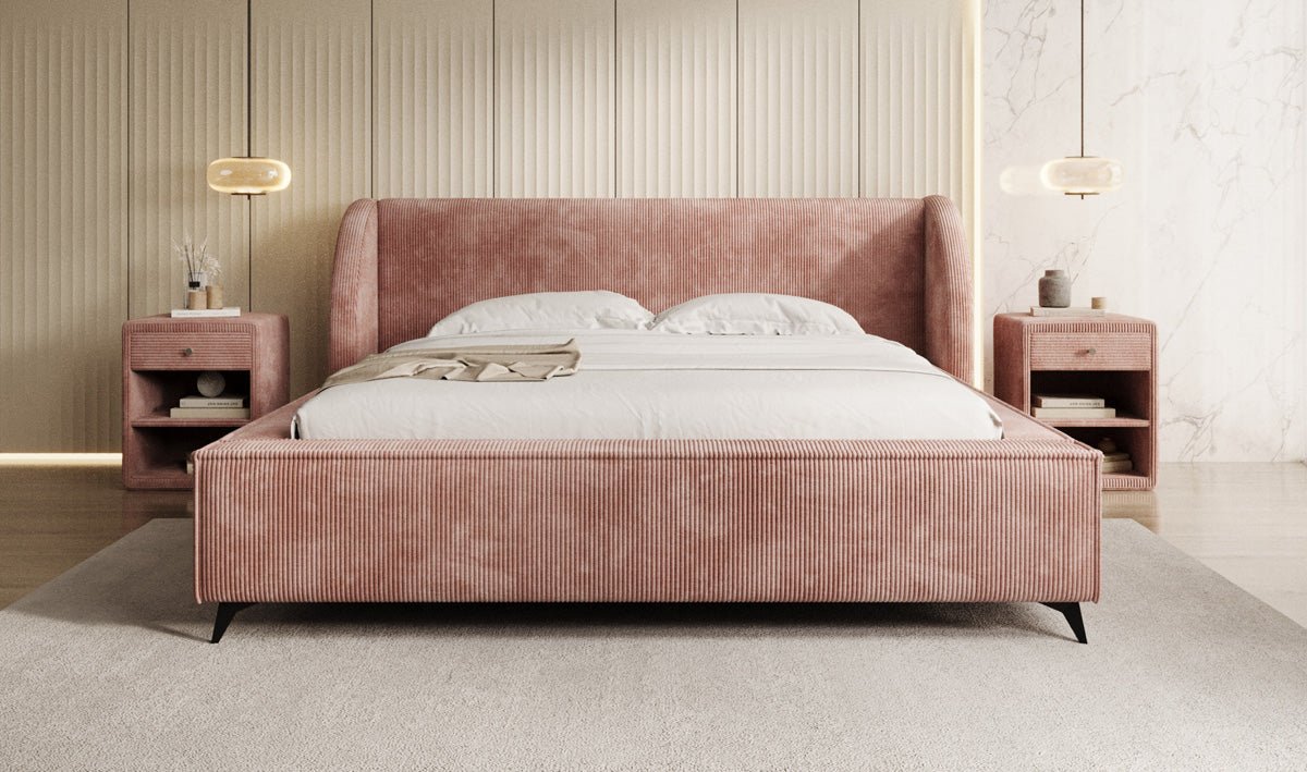 Designer-Polsterbett Freya Cord mat Späicherplaz