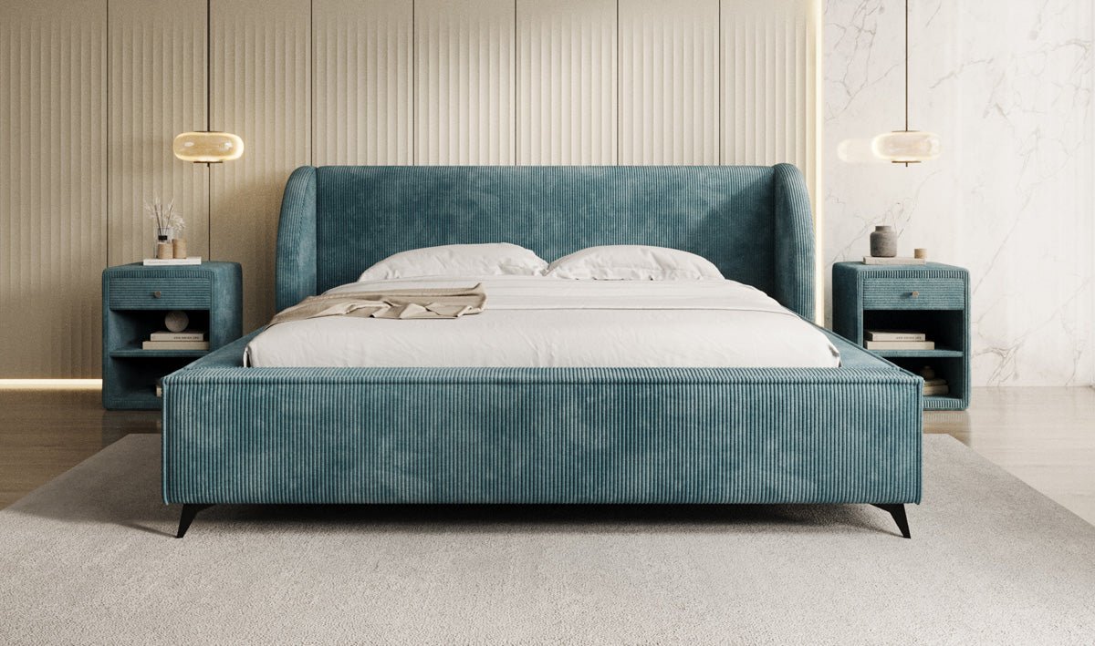 Designer-Polsterbett Freya Cord mat Späicherplaz