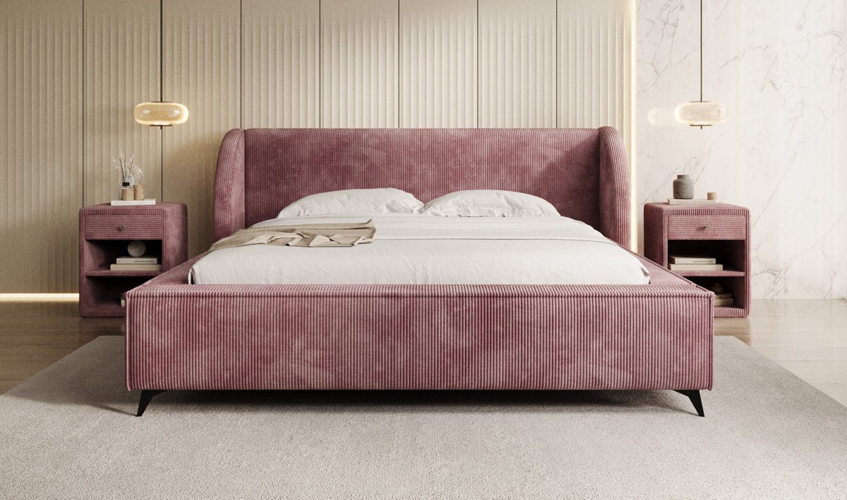 Designer-Polsterbett Freya Cord mat Späicherplaz