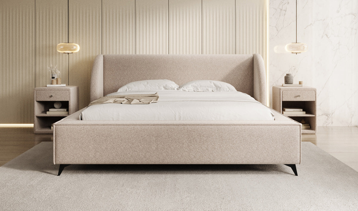 Designer Polsterbett Freya in Strukturstoff mit Stauraum