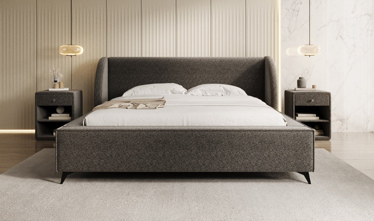 Designer-Polsterbett Freya aus Strukturstoff mat Stauraum