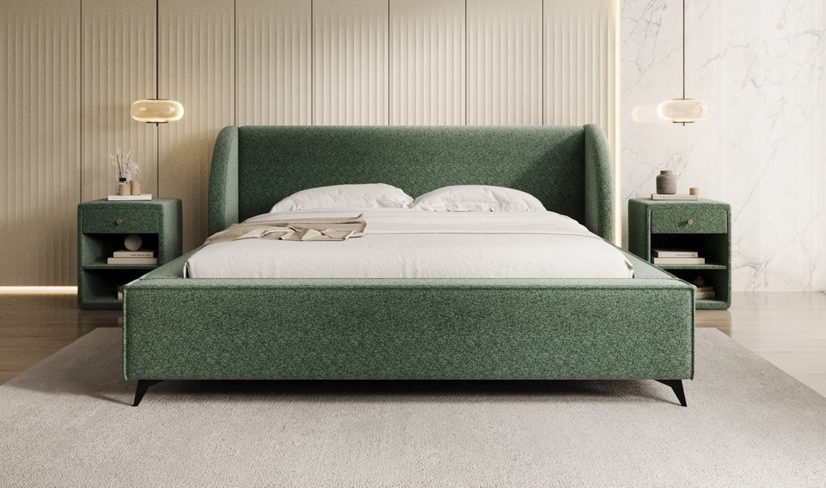 Designer-Polsterbett Freya aus Strukturstoff mat Stauraum