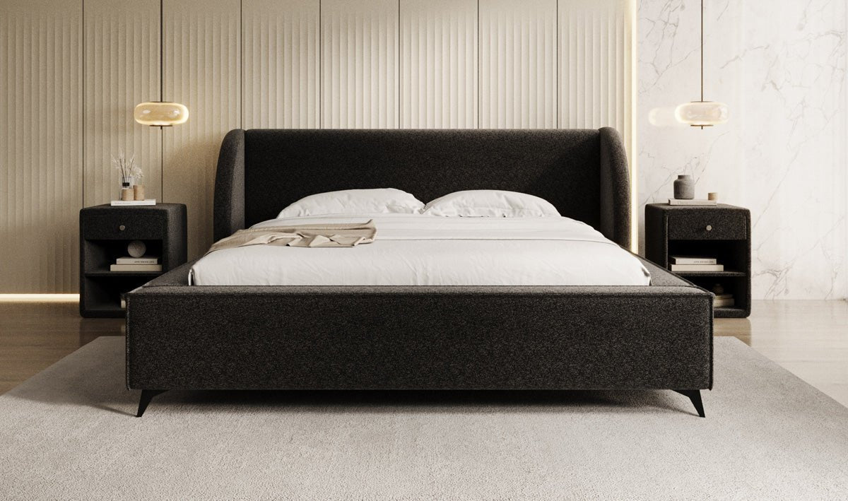 Designer-Polsterbett Freya aus Strukturstoff mat Stauraum