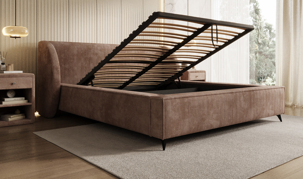 Designer Polsterbett Freya Cord mit Stauraum