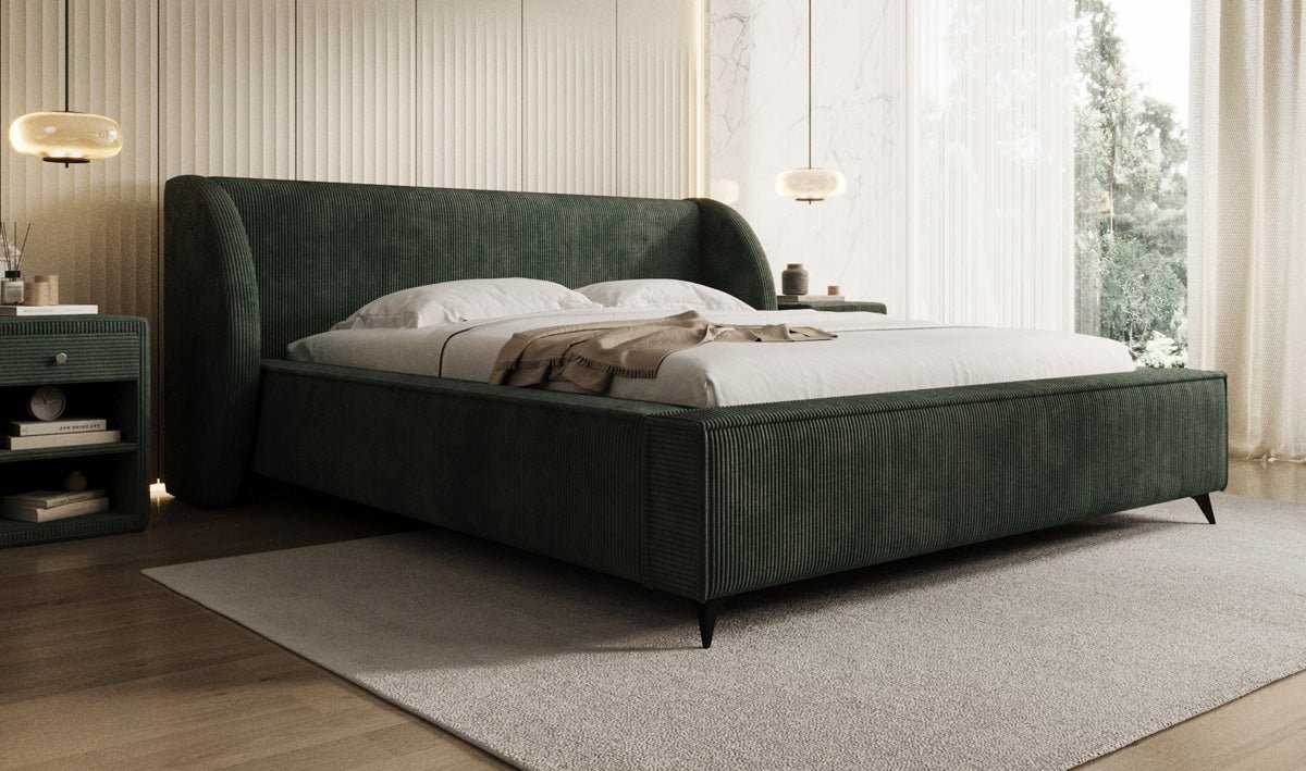 Designer-Polsterbett Freya Cord mat Späicherplaz