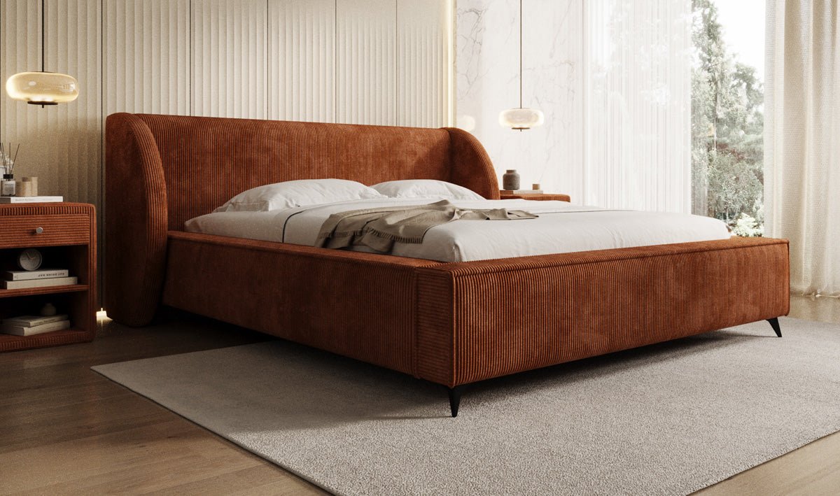 Designer-Polsterbett Freya Cord mat Späicherplaz