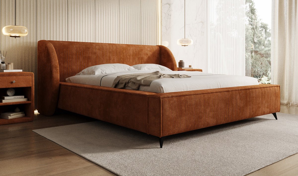 Designer-Polsterbett Freya Cord mat Späicherplaz
