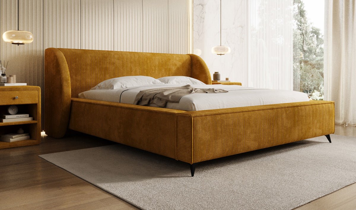 Designer-Polsterbett Freya Cord mat Späicherplaz