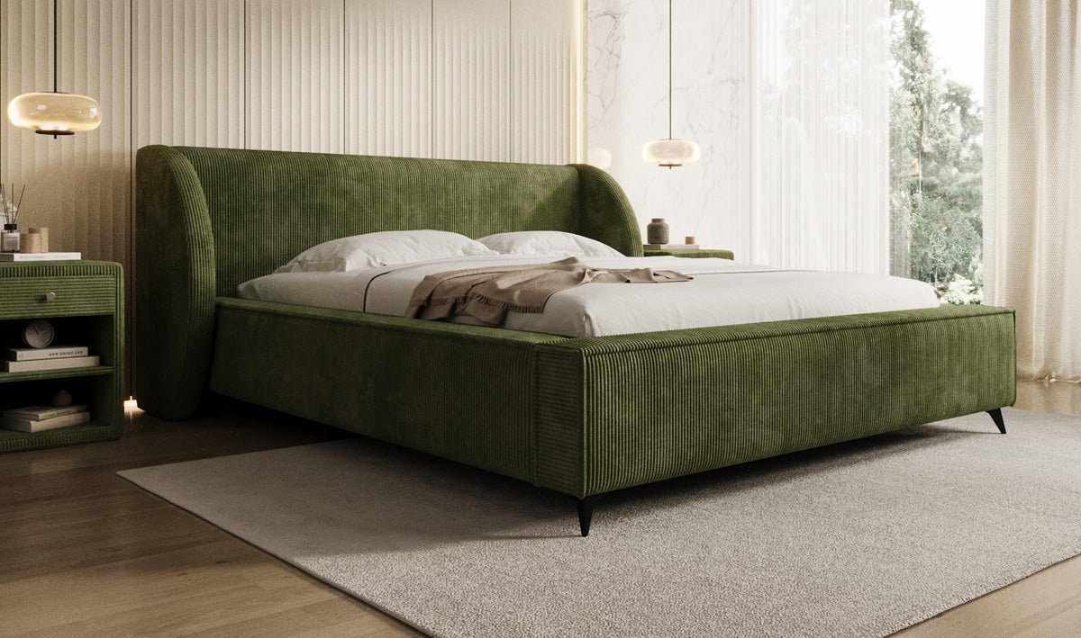 Designer-Polsterbett Freya Cord mat Späicherplaz
