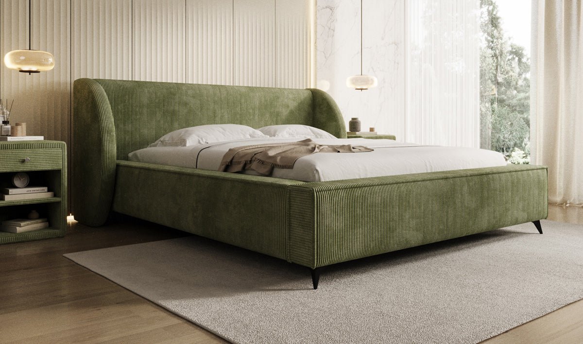 Designer-Polsterbett Freya Cord mat Späicherplaz