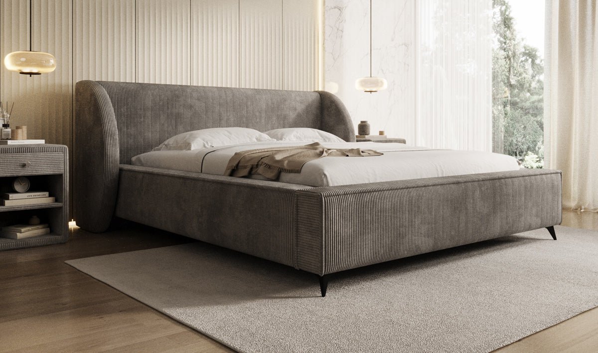 Designer-Polsterbett Freya Cord mat Späicherplaz