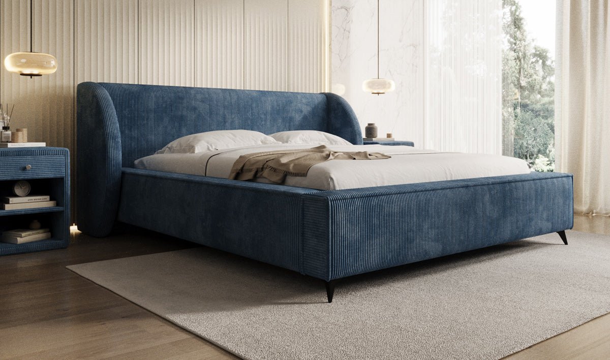 Designer-Polsterbett Freya Cord mat Späicherplaz