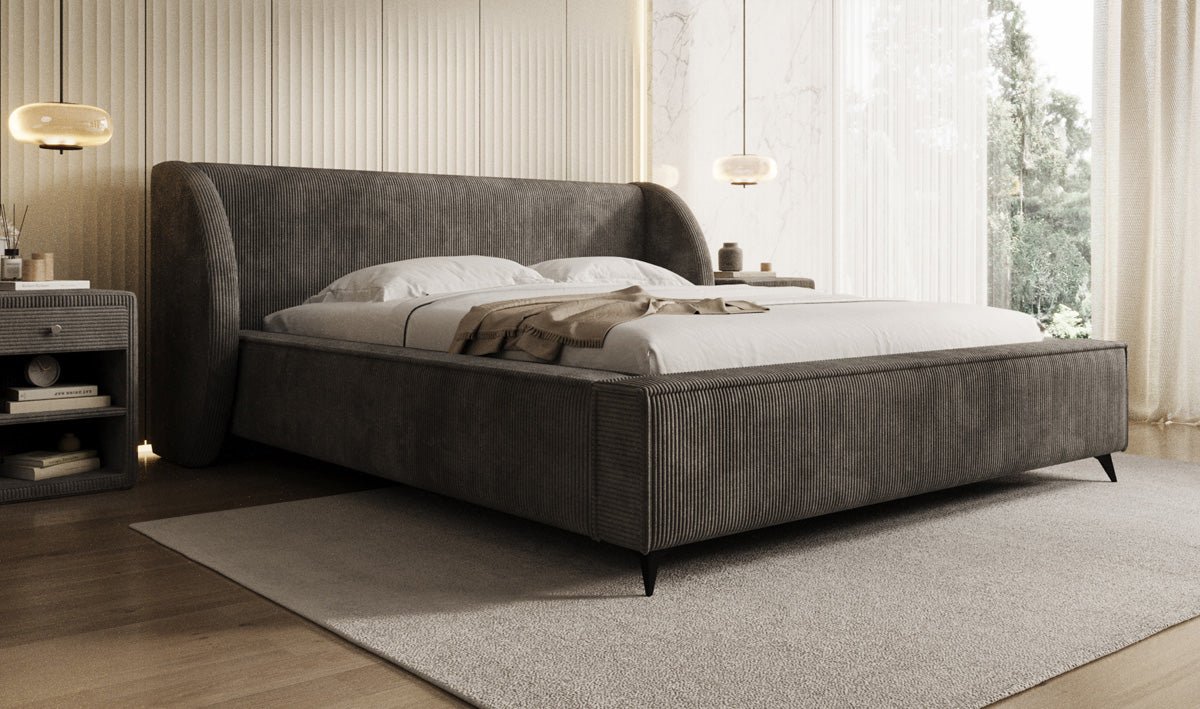 Designer-Polsterbett Freya Cord mat Späicherplaz
