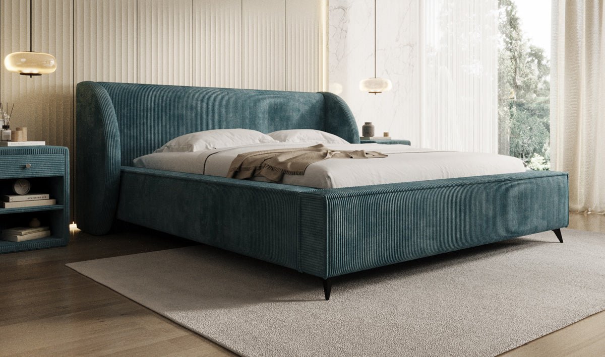 Designer-Polsterbett Freya Cord mat Späicherplaz