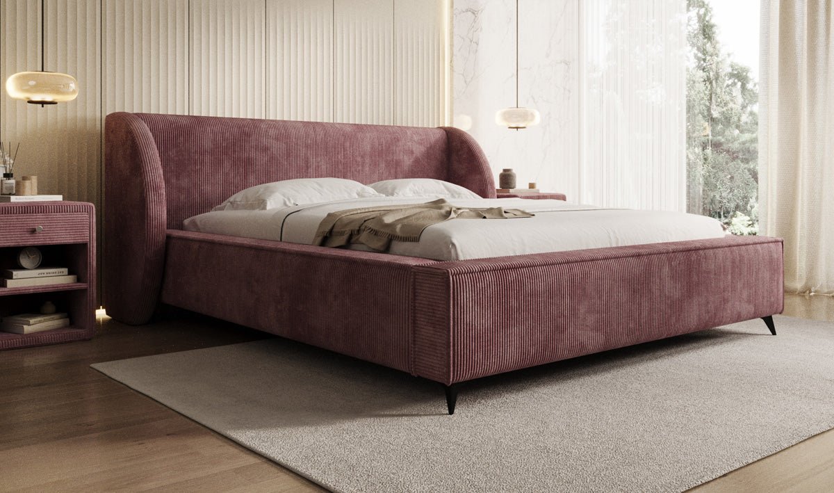 Designer-Polsterbett Freya Cord mat Späicherplaz