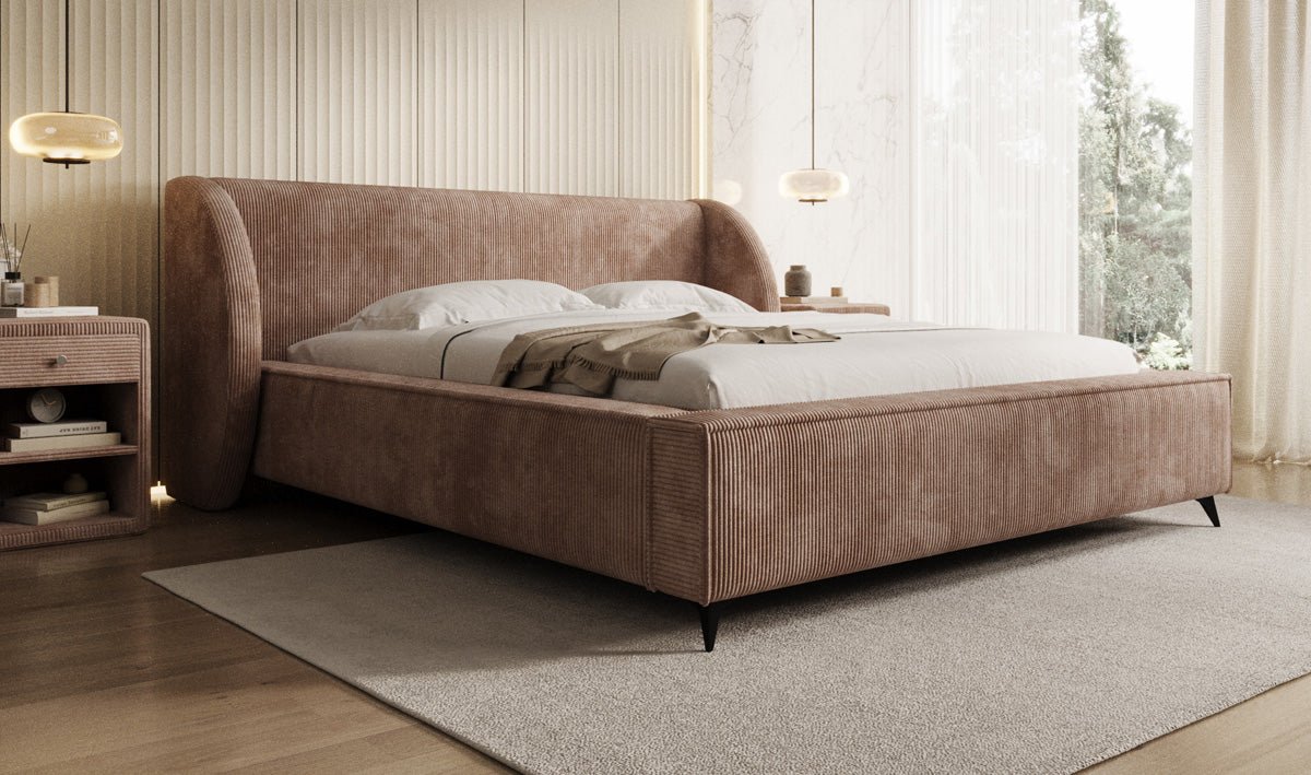 Designer-Polsterbett Freya Cord mat Späicherplaz