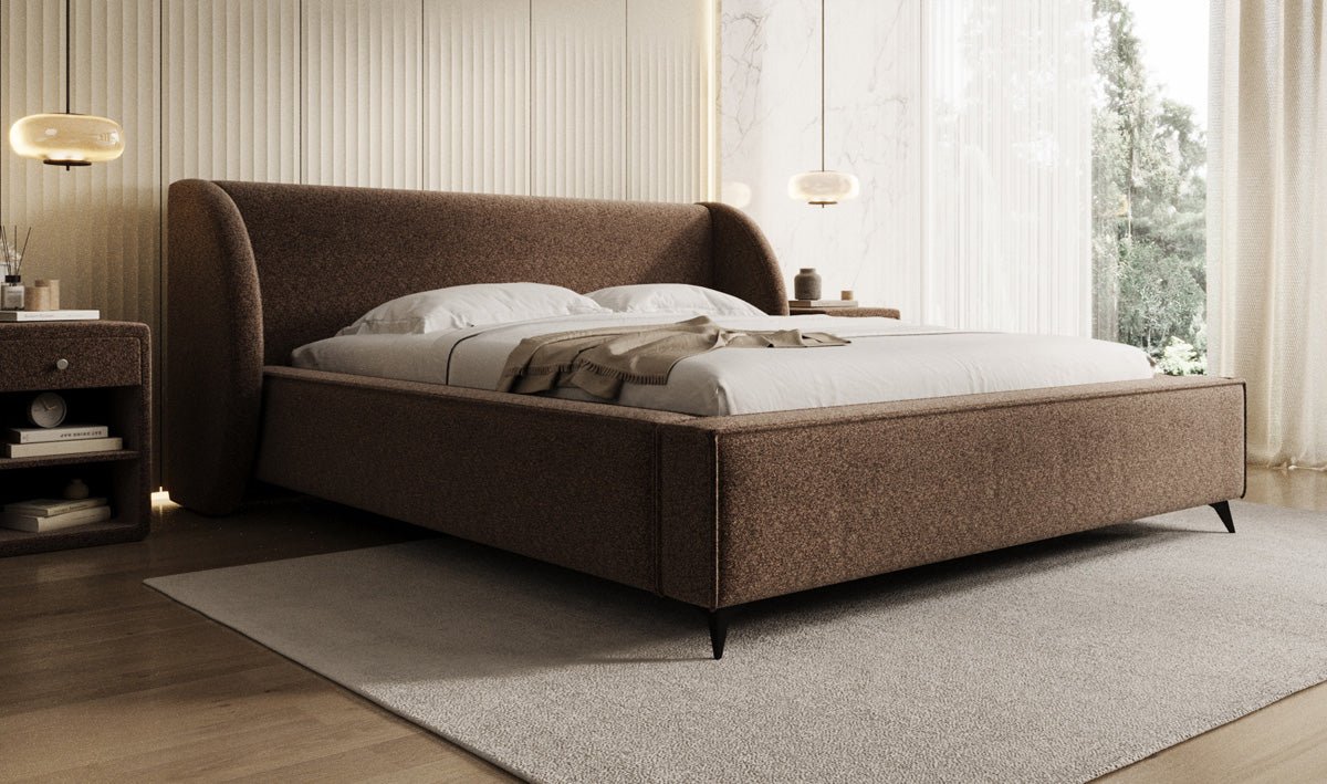 Designer-Polsterbett Freya aus Strukturstoff mat Stauraum