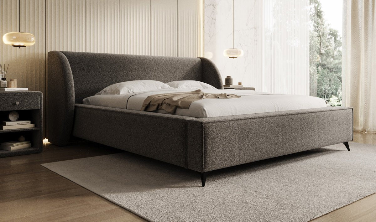 Designer-Polsterbett Freya aus Strukturstoff mat Stauraum