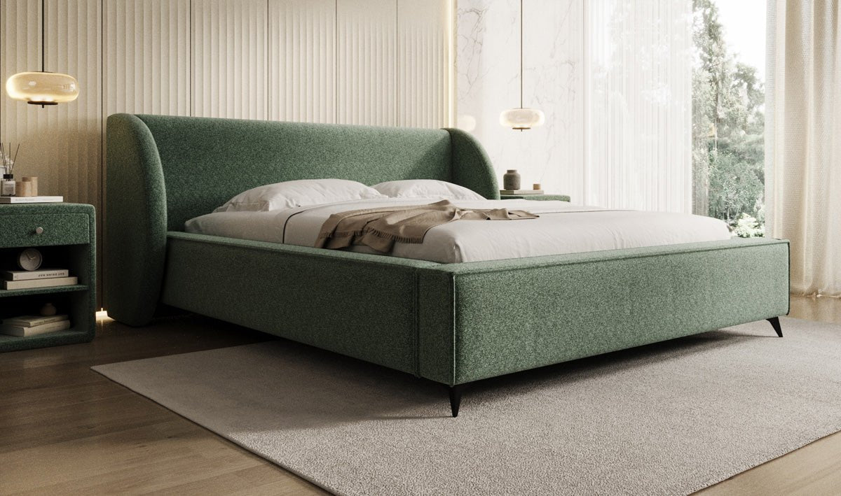 Designer-Polsterbett Freya aus Strukturstoff mat Stauraum