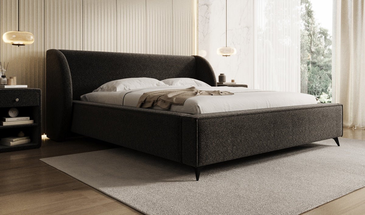Designer-Polsterbett Freya aus Strukturstoff mat Stauraum