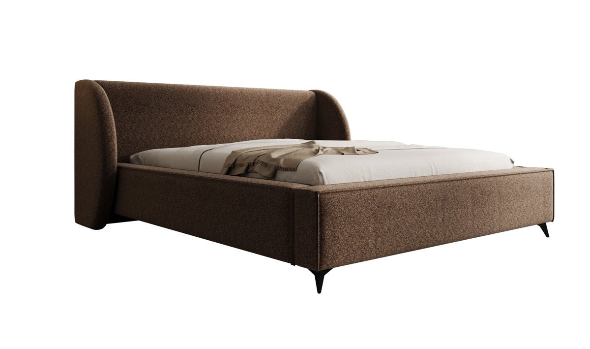 Designer-Polsterbett Freya aus Strukturstoff mat Stauraum