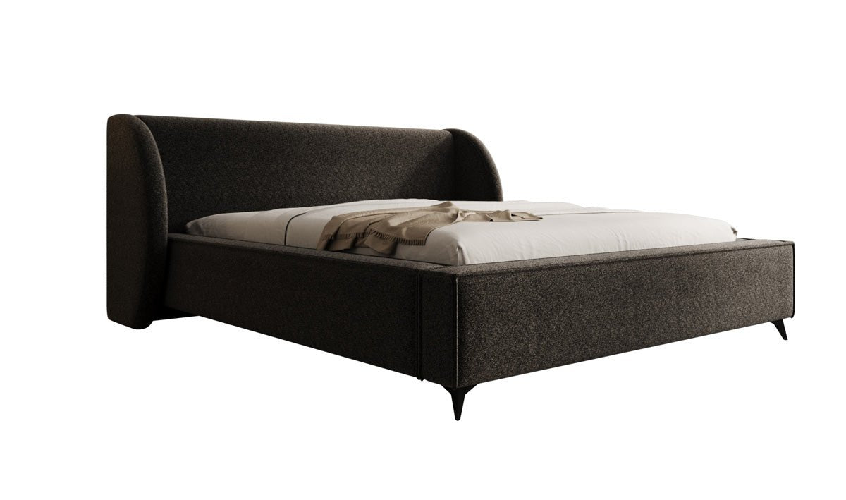 Designer-Polsterbett Freya aus Strukturstoff mat Stauraum