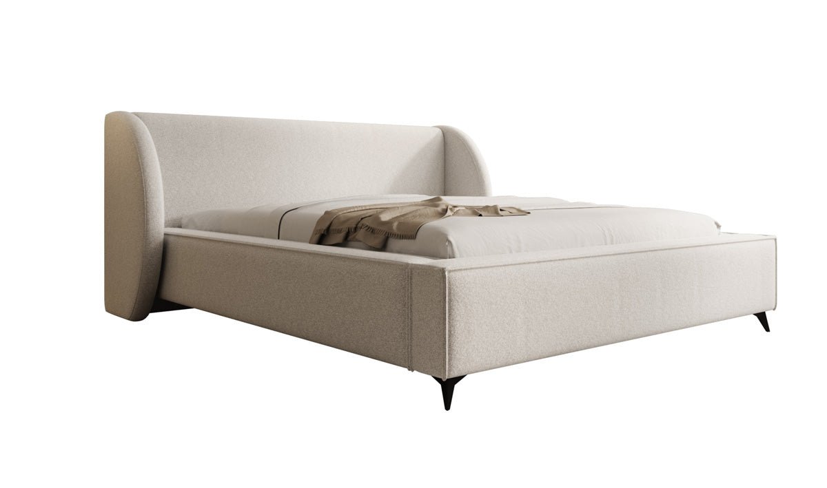 Designer-Polsterbett Freya aus Strukturstoff mat Stauraum
