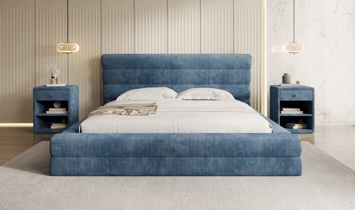 Designer-Polsterbett Maren Cord mat Stauraum