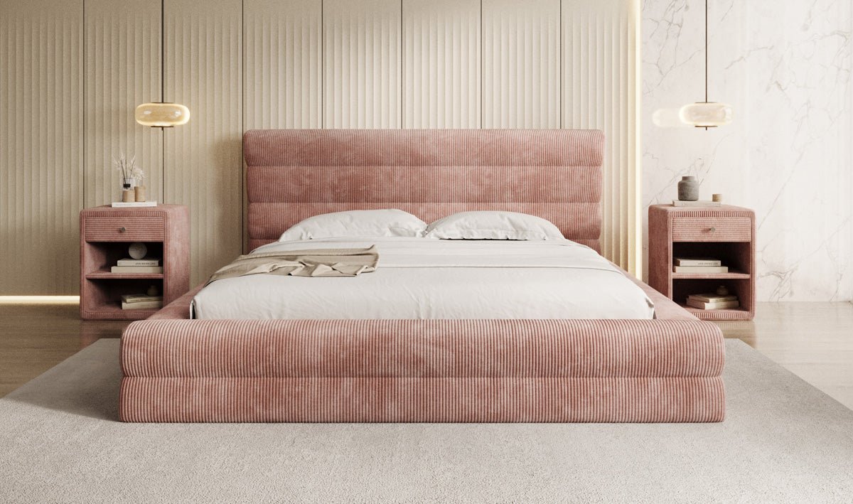 Designer-Polsterbett Maren Cord mat Stauraum