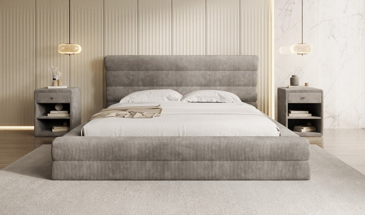 Designer-Polsterbett Maren Cord mat Stauraum