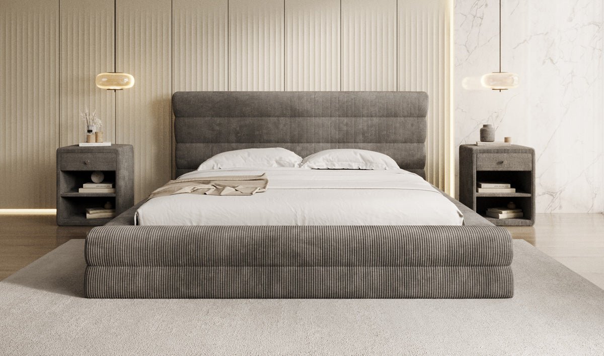 Designer-Polsterbett Maren Cord mat Stauraum