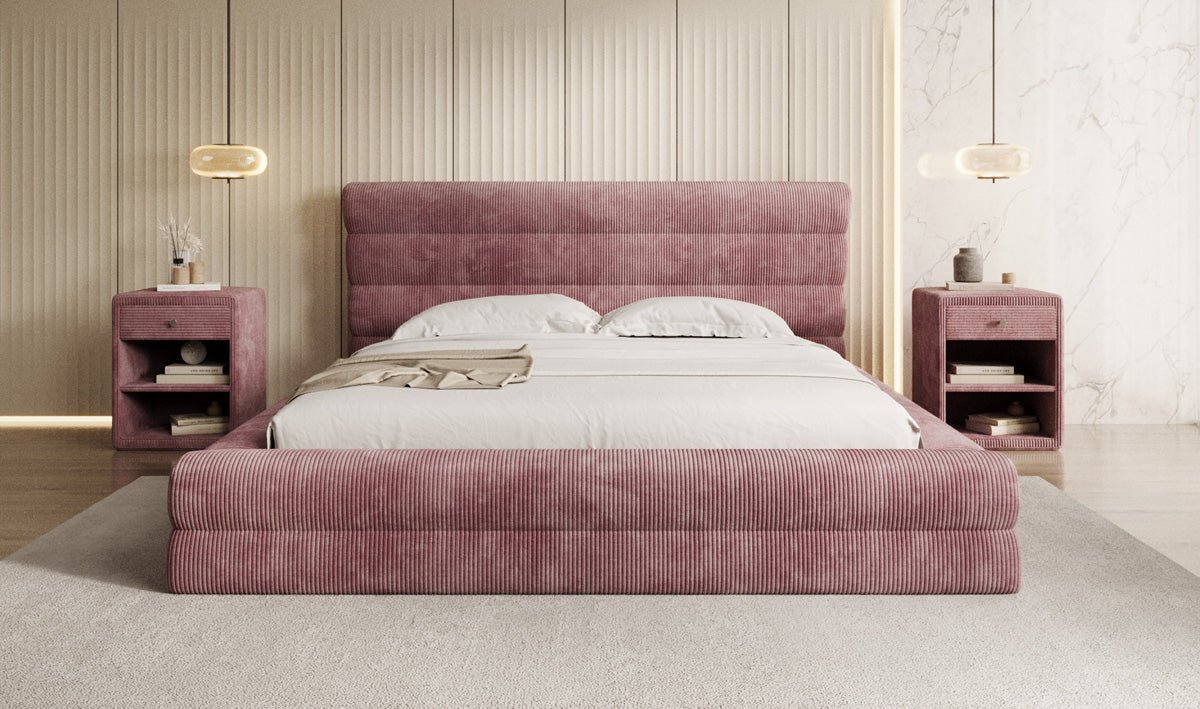 Designer-Polsterbett Maren Cord mat Stauraum