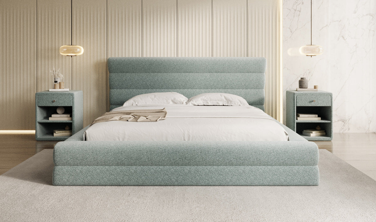 Designer Polsterbett Maren in Strukturstoff mit Stauraum