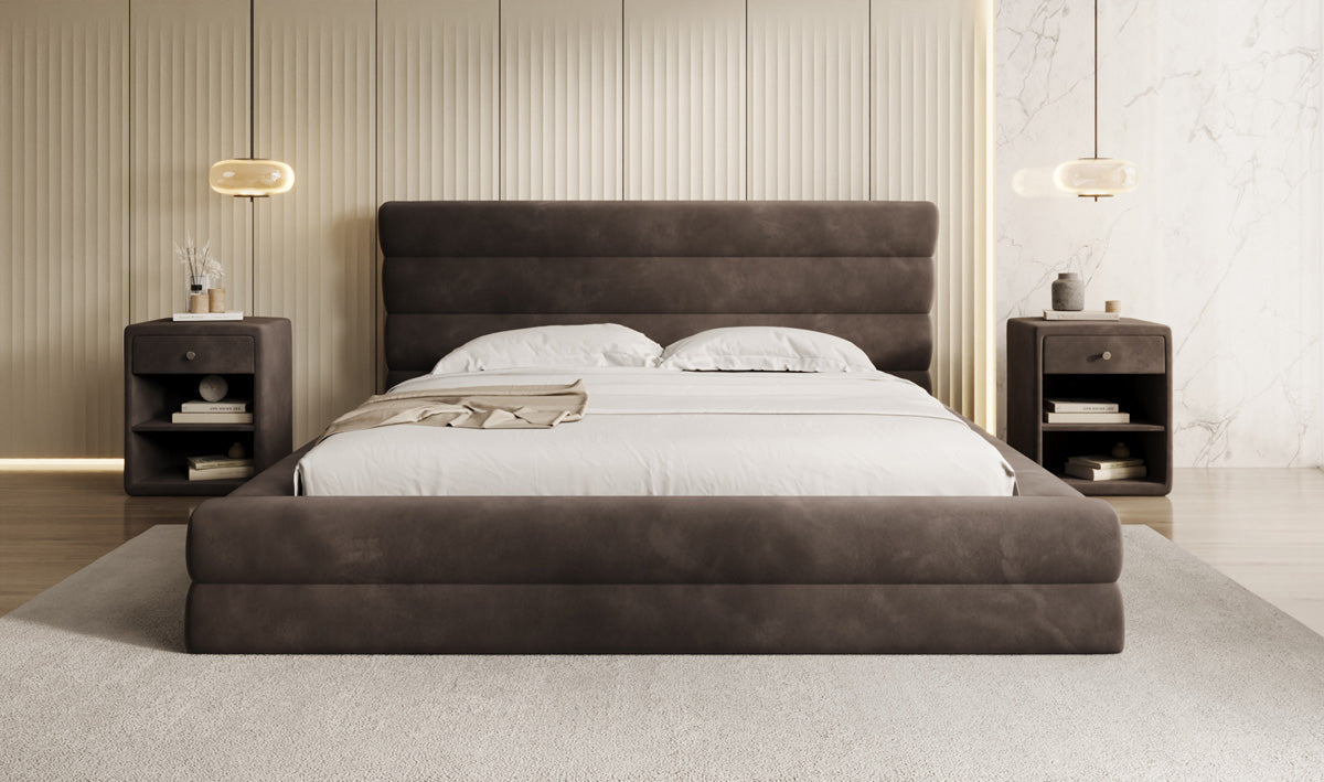 Designer Polsterbett Maren in Samt mit Stauraum