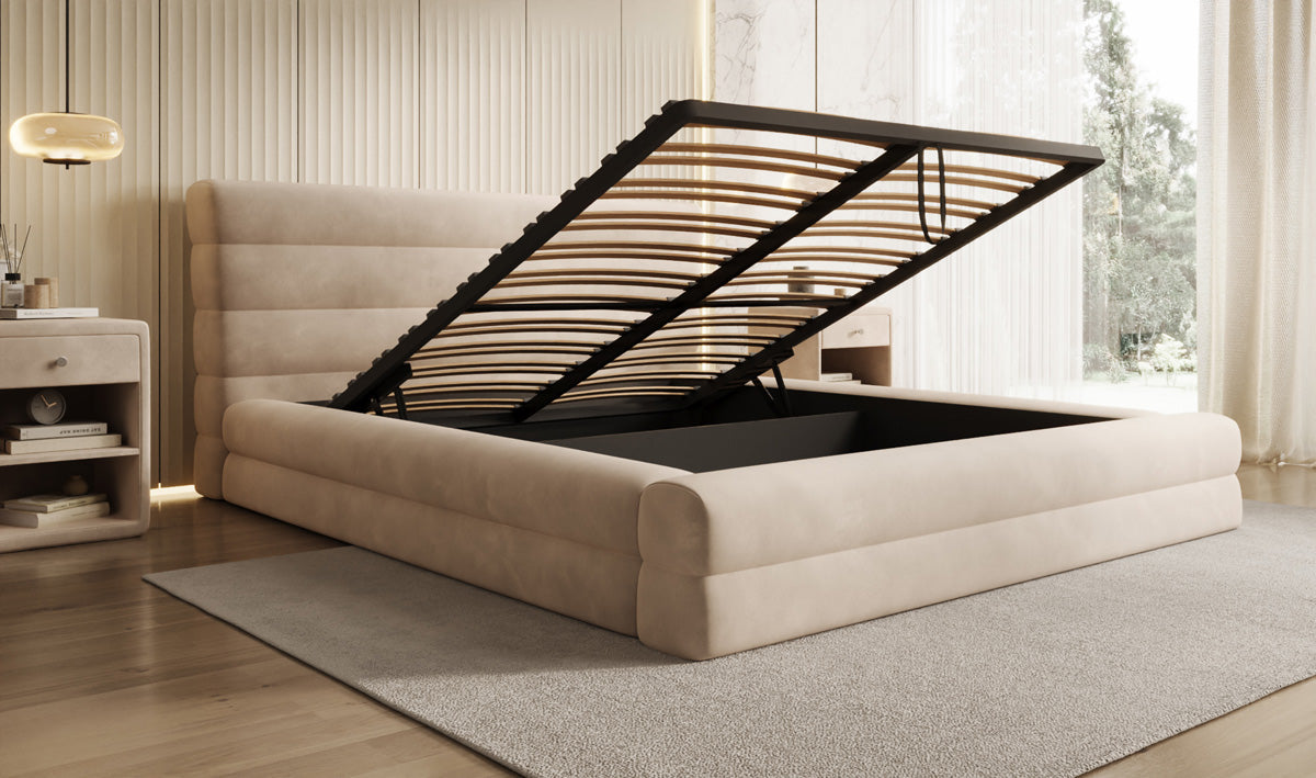 Designer Polsterbett Maren in Samt mit Stauraum