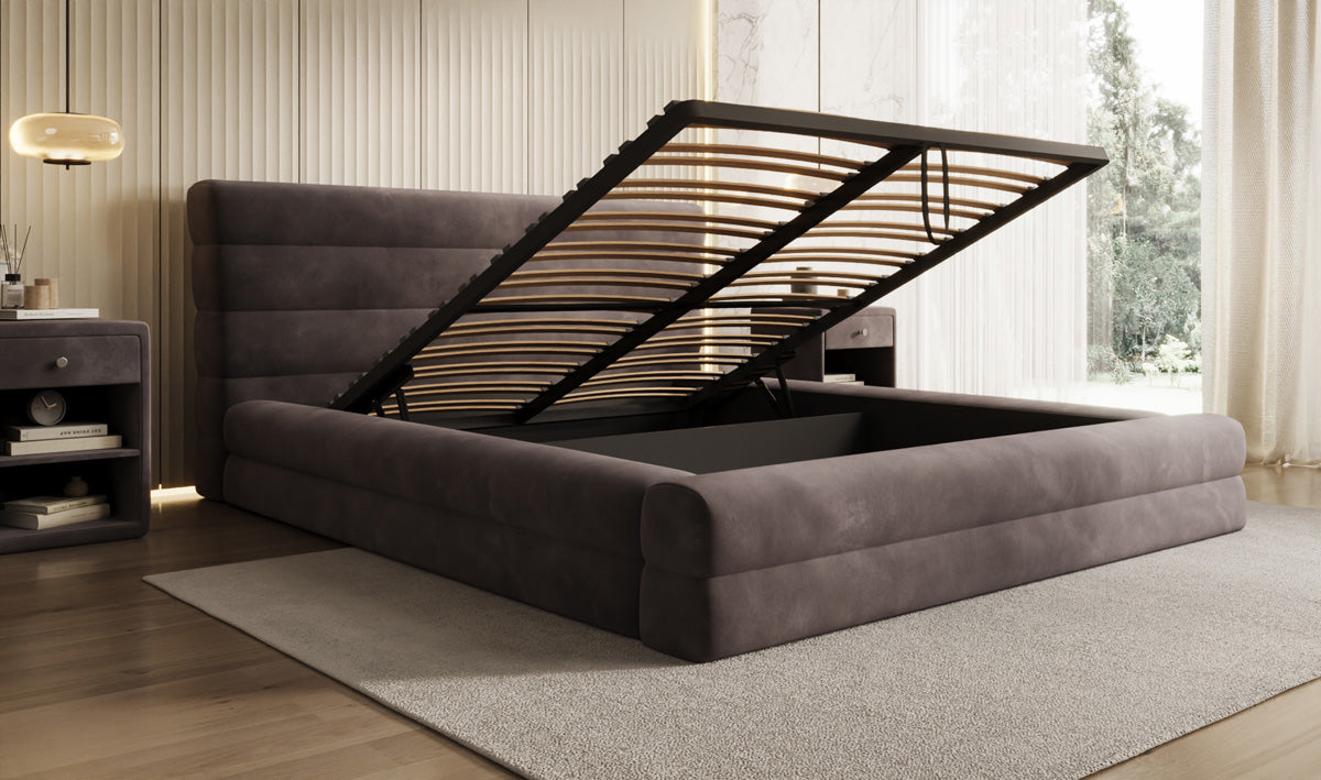 Designer Polsterbett Maren in Samt mit Stauraum