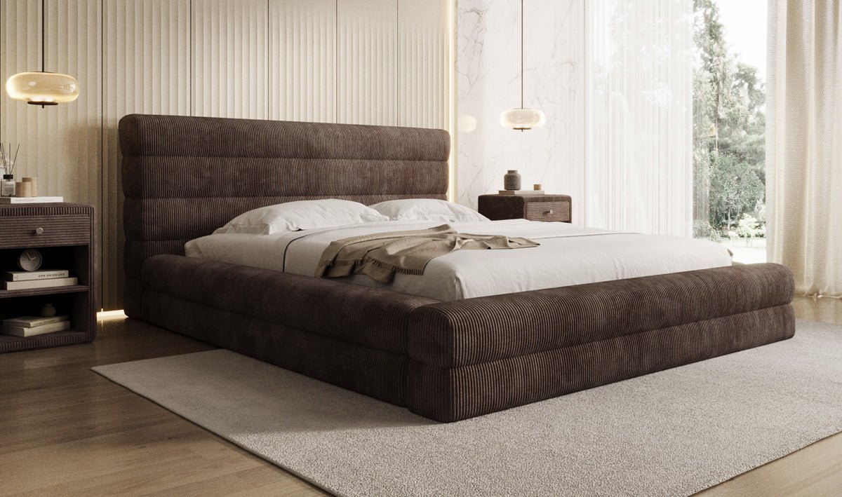 Designer-Polsterbett Maren Cord mat Stauraum