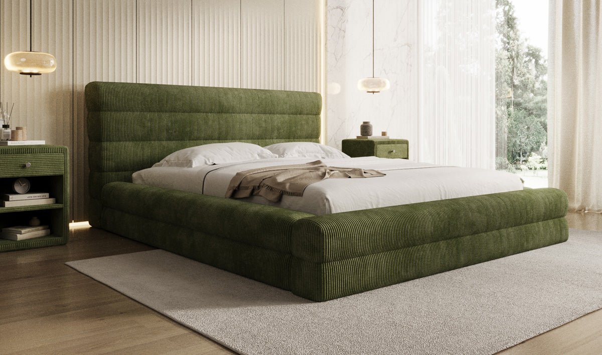 Designer-Polsterbett Maren Cord mat Stauraum