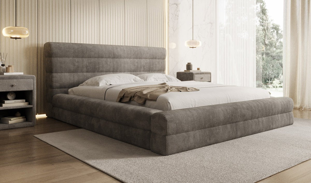 Designer-Polsterbett Maren Cord mat Stauraum