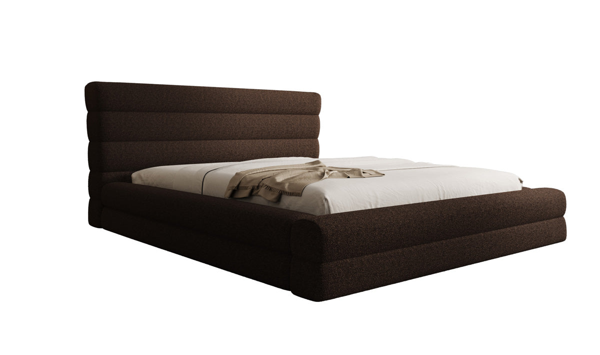 Designer-Polsterbett Maren am Teddy-Bouclé mat Stauraum