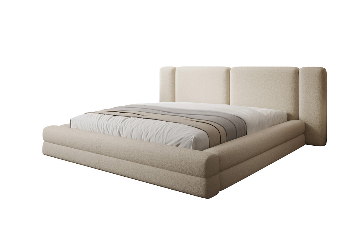 Designer-Polsterbett Theresa aus Teddy-Bouclé mat Stauraum