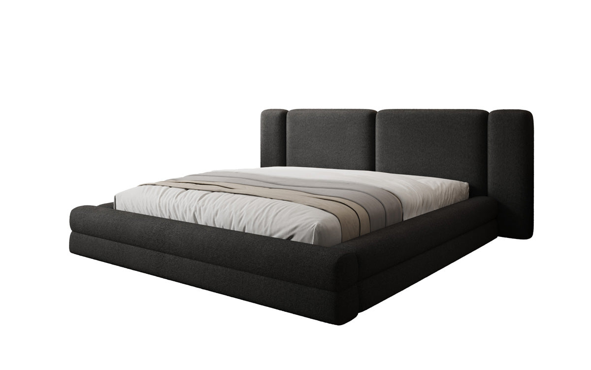 Designer-Polsterbett Theresa aus Teddy-Bouclé mat Stauraum
