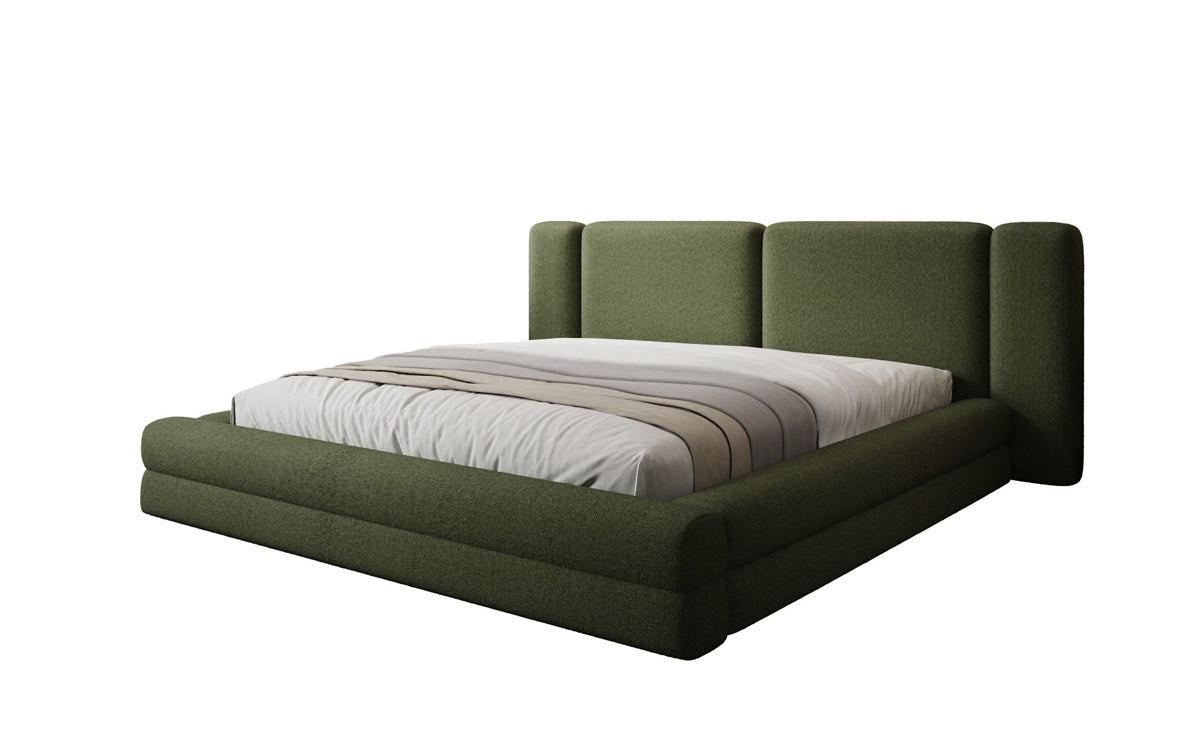 Designer-Polsterbett Theresa aus Teddy-Bouclé mat Stauraum