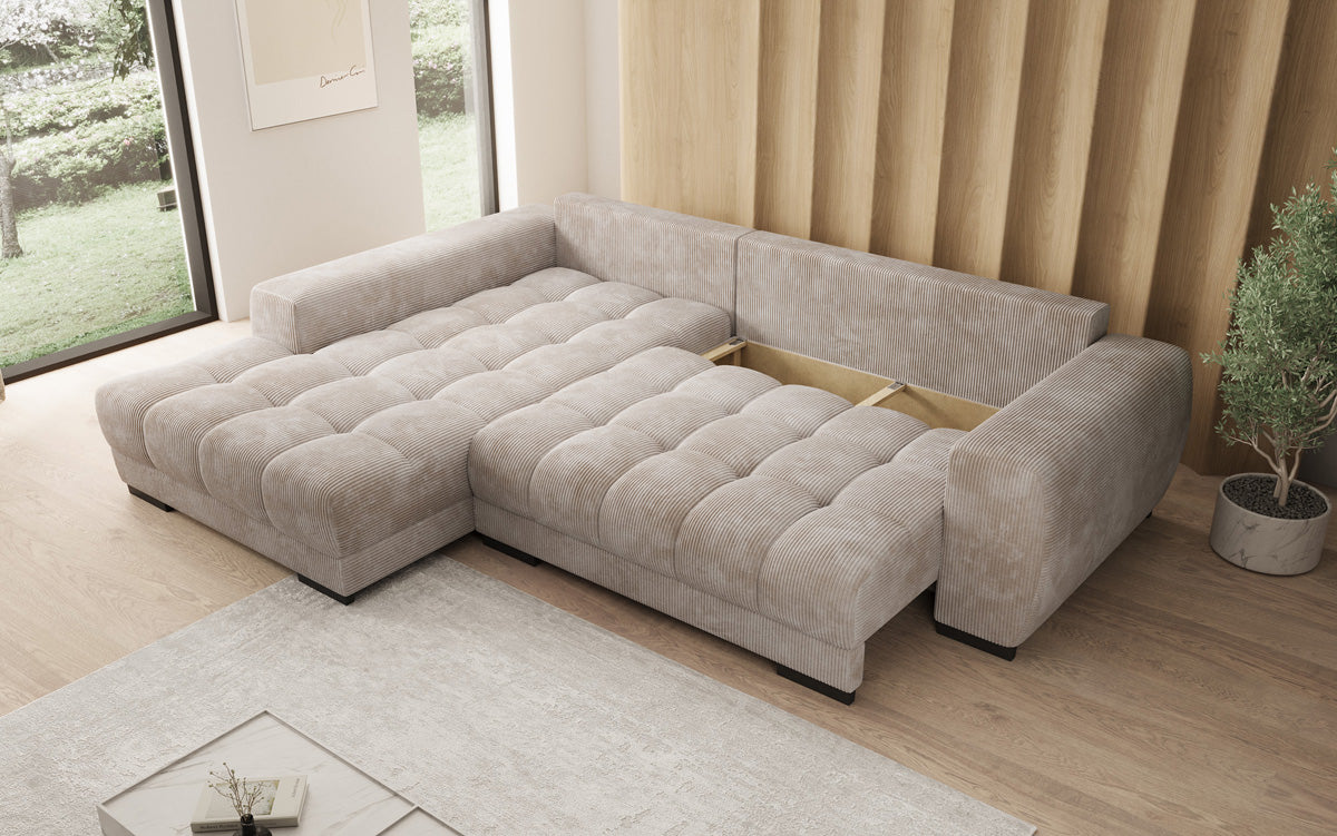 Designer Sofa Balu mit Schlaffunktion und Stauraum in Cord